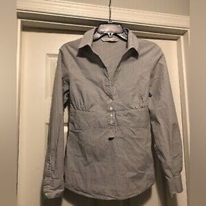 Zara Basic Large Long Sleeve Blue White Striped Tie Back Belt Collared Blouse